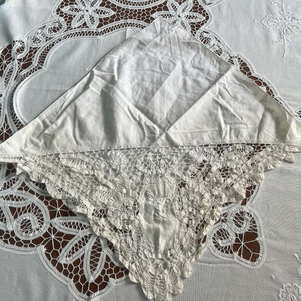 Vintage Crochet Tape Lace Dinner Napkin Table Topper Doily Basket Liner